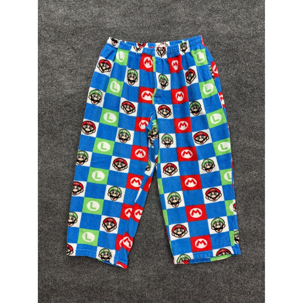 Super Mario Pajama Pants Mens XL Blue Fleece Luigi Nintendo Sleepwear Lounge